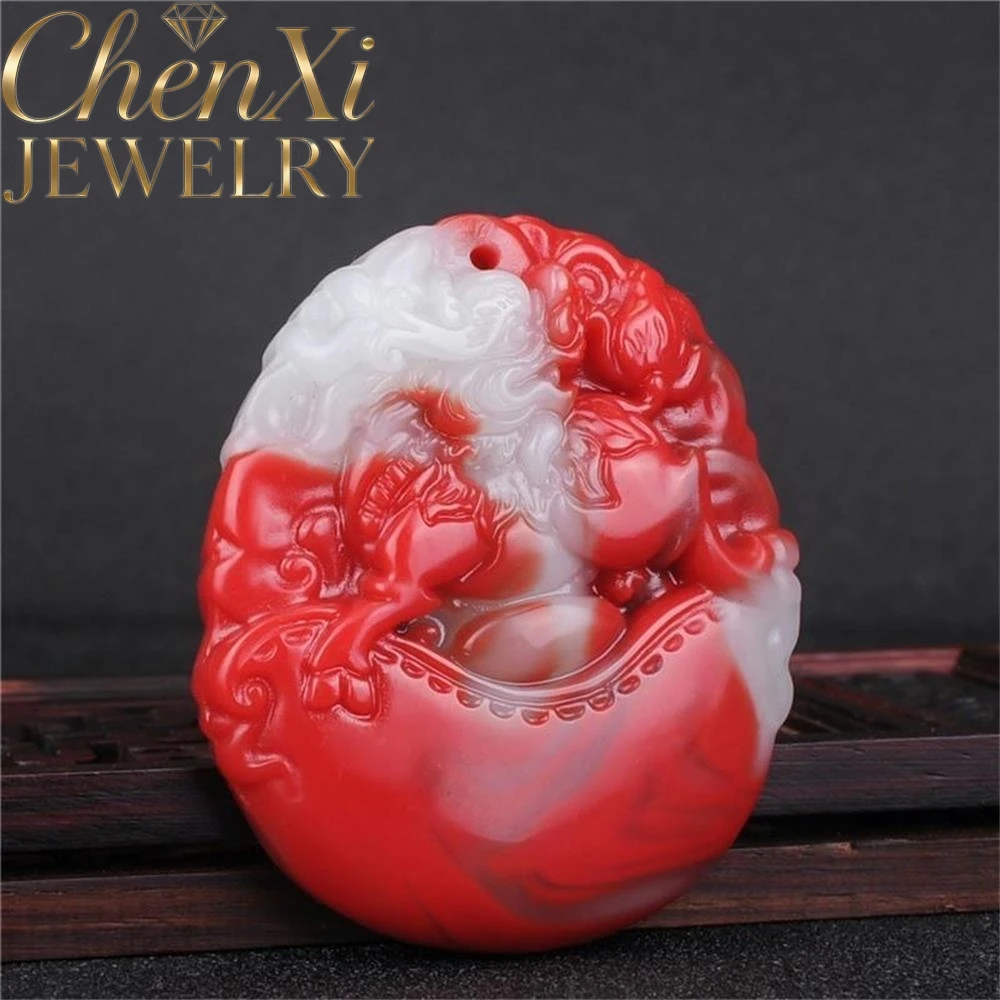

Natural Hetian Blood Jade Nine-Tailed Fox And Kirin Pendant Amulets And Mascots Luxury Quality Fashion Fine Jewelry Exquisite