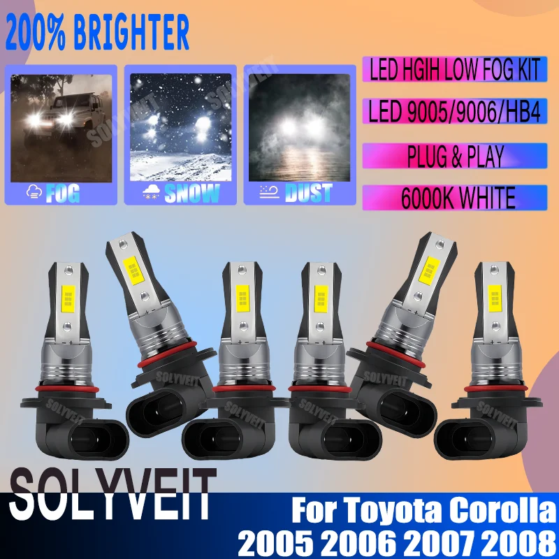 

Комплект светодиодных ламп для фар и противотуманных фар 9005 9006 HB4, 6000K, белый свет, 12В, для Toyota Corolla 2005-2008, установка Plug and Play