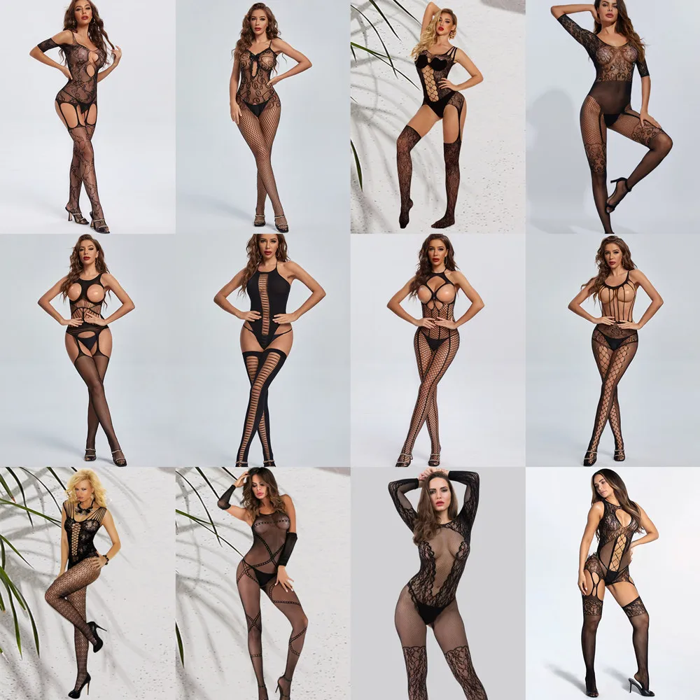 New Fashion Adult Women\'s Fishnet Tights Lingerie Valentine\'s Day Gift Costume Female Sexiest Bodysuit Mesh Transparent Jumpsuit