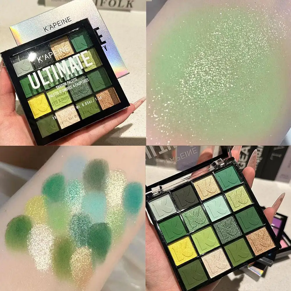 Paleta de sombra de ojos de 16 colores, brillo mate nacarado, sombra transparente, fácil espíritu, verde, polvo para brillo de ojos, delicado P2C7