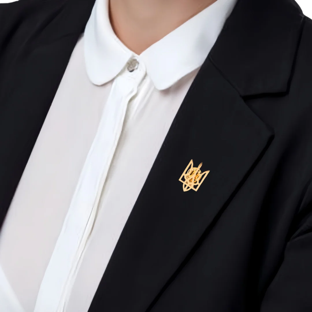 Ukraine National Symbol Brooch Pin for Men Women Gold Color Stainless Steel Jewelry Suit Collar Badges 2025 Wholesale