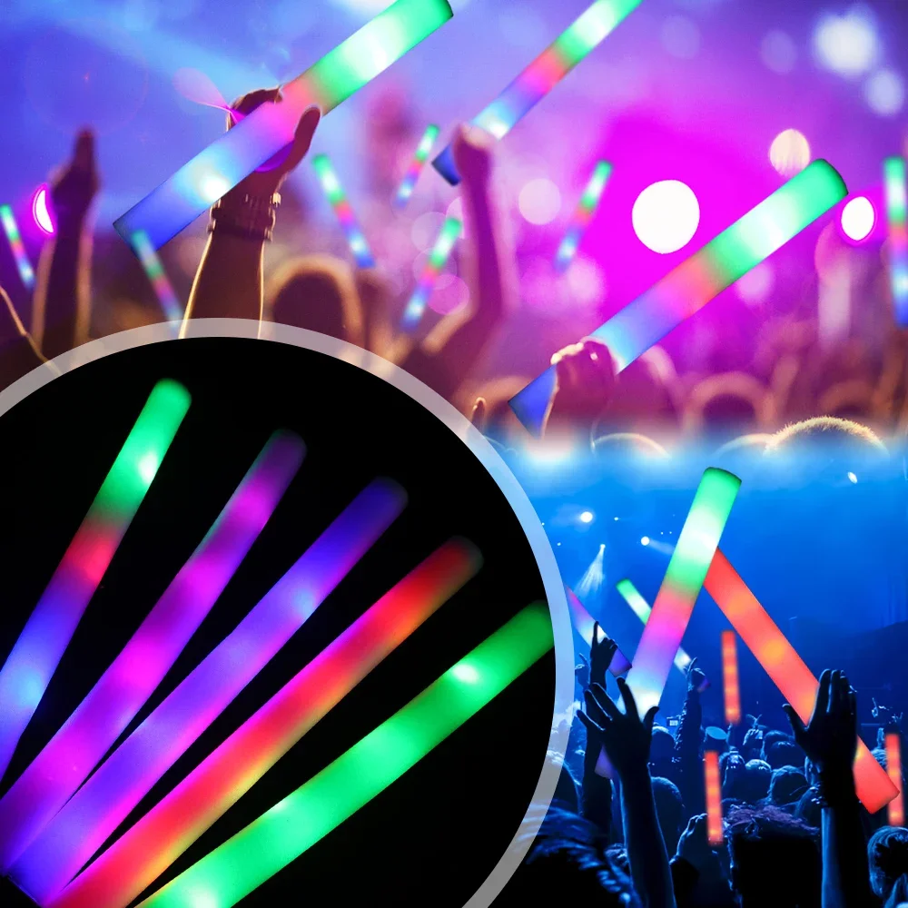 1/10Pcs LED Glow Sticks Colorful RGB Fluorescent Luminous Foam Stick Cheer Tube Glowing Light For Wedding Birthday Party Props
