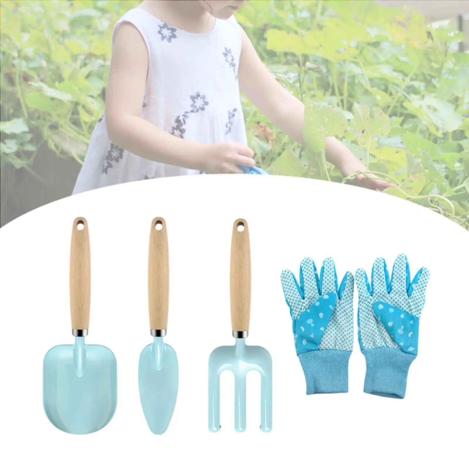 

4x Kids Gardening Tools Set Portable Shovel Rake Gloves for Planting Digging