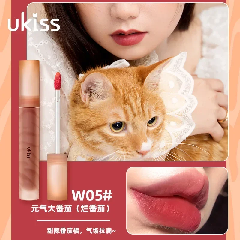 UKISS-Batom de veludo impermeável para mulheres, brilho labial, esmalte fosco, duradouro, matiz labial vermelho, maquiagem beleza rara, cosméticos originais