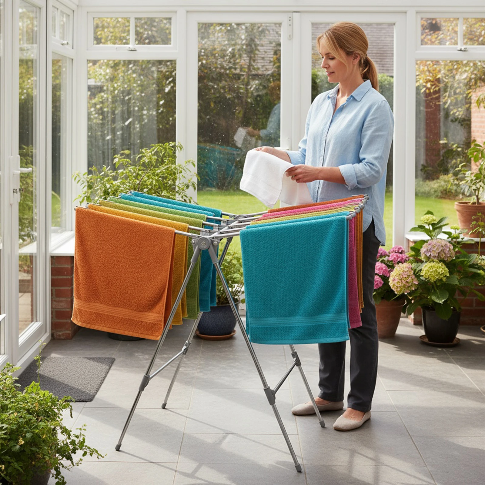 

Складная сушилка для одежды для дома и улицы, регулируемая по высоте, металлическая сушилка для балкона и использования на открытом воздухе