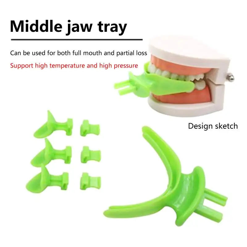 7Pcs Non-toxic Dental Mid Jaw Impression Trays Bite Registration Dentist Tool Set for Oral Examination