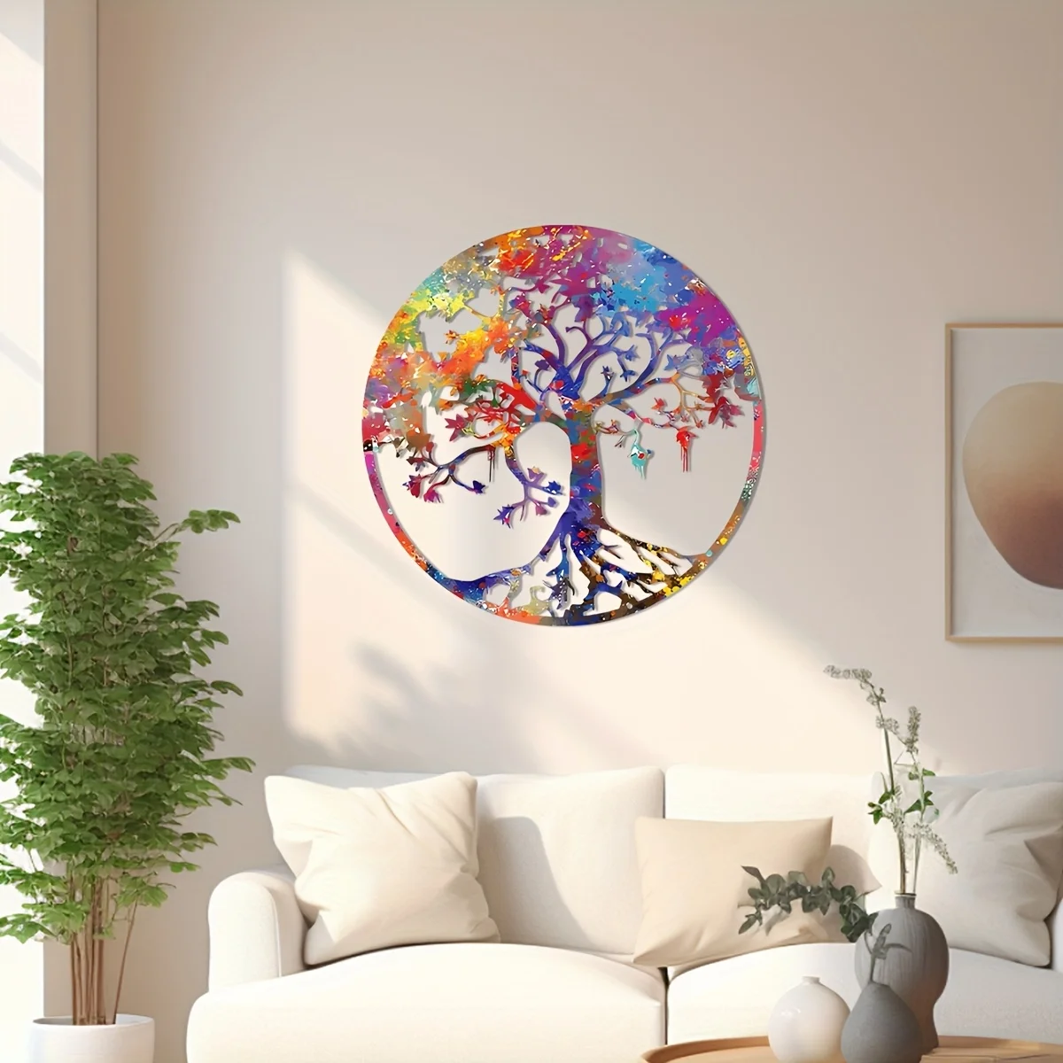 Décoration murale en métal coloré en forme d'arbre de vie, sculpture en métal coloré en forme d'arbre de vie pour décoration intérieure et extérieure, décoration murale en fer forgé coloré en forme d'arbre de vie de style campagnard pour salon, bureau, adapté pour salon, terrasse, décoration intérieure, taille 11. 81 pouces