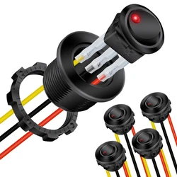 DaierTek-Interruptor Rocker Round com LED, ligado, desligado, alternância, 12V, 20A, 3 pinos, carro automotivo, caminhão, SPST, 5pcs