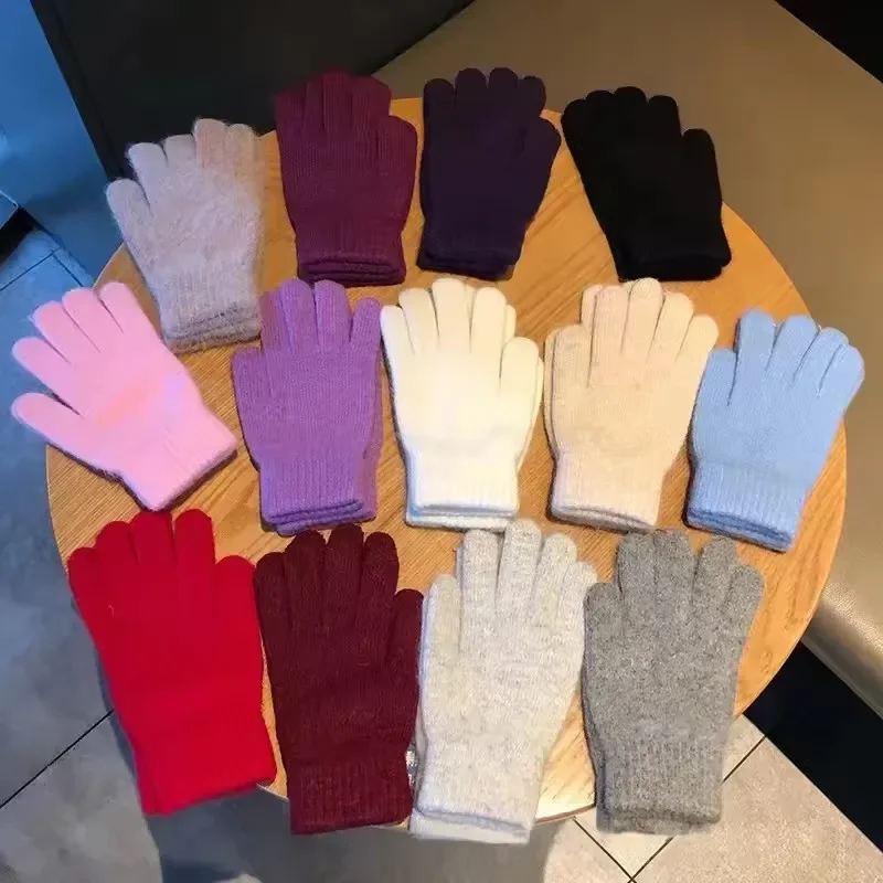 Winter Gloves Keep Warm Solid Five Finger Gloves Women Cashmere Outdoor Thick Cycling Driving Fashion Knitted Woolen Warm Gloves