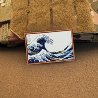 Ukiyo-e Wave Morale Badge Patch Military Emblem Tactical Armband Printed Hook & Loop Patches for Clothing Backpack Stickers