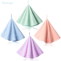 4Pcs Hanging Hand Towels with Hanging Loop Absorbent Coral Fleece Soft Thick Macaron Color Quick Drying for Bathroom Kitchenware