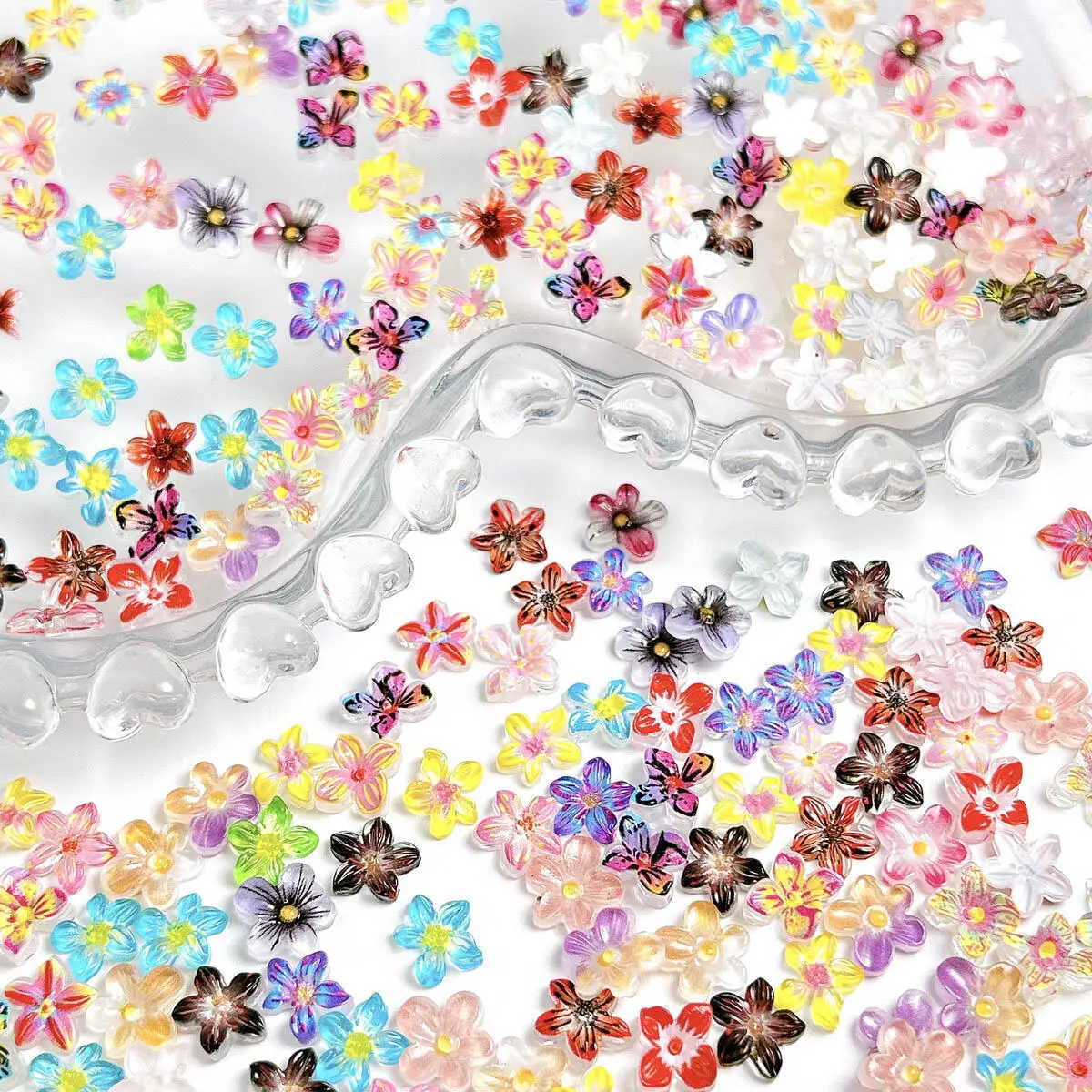 عشوائي مختلط الراتنج مضيئة الملونة خمسة البتلة زهرة مسمار الفن الديكور النفط اللوحة نمط زهرة مسمار السحر DIY بها بنفسك الحرف اليدوية