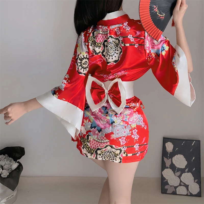 Erotic Kimono Uniform Set Geisha Kimono Robe Pornography Sexy Cosplay Nightgown Bow Rejuvenation Pajamas Prostitution Clothing