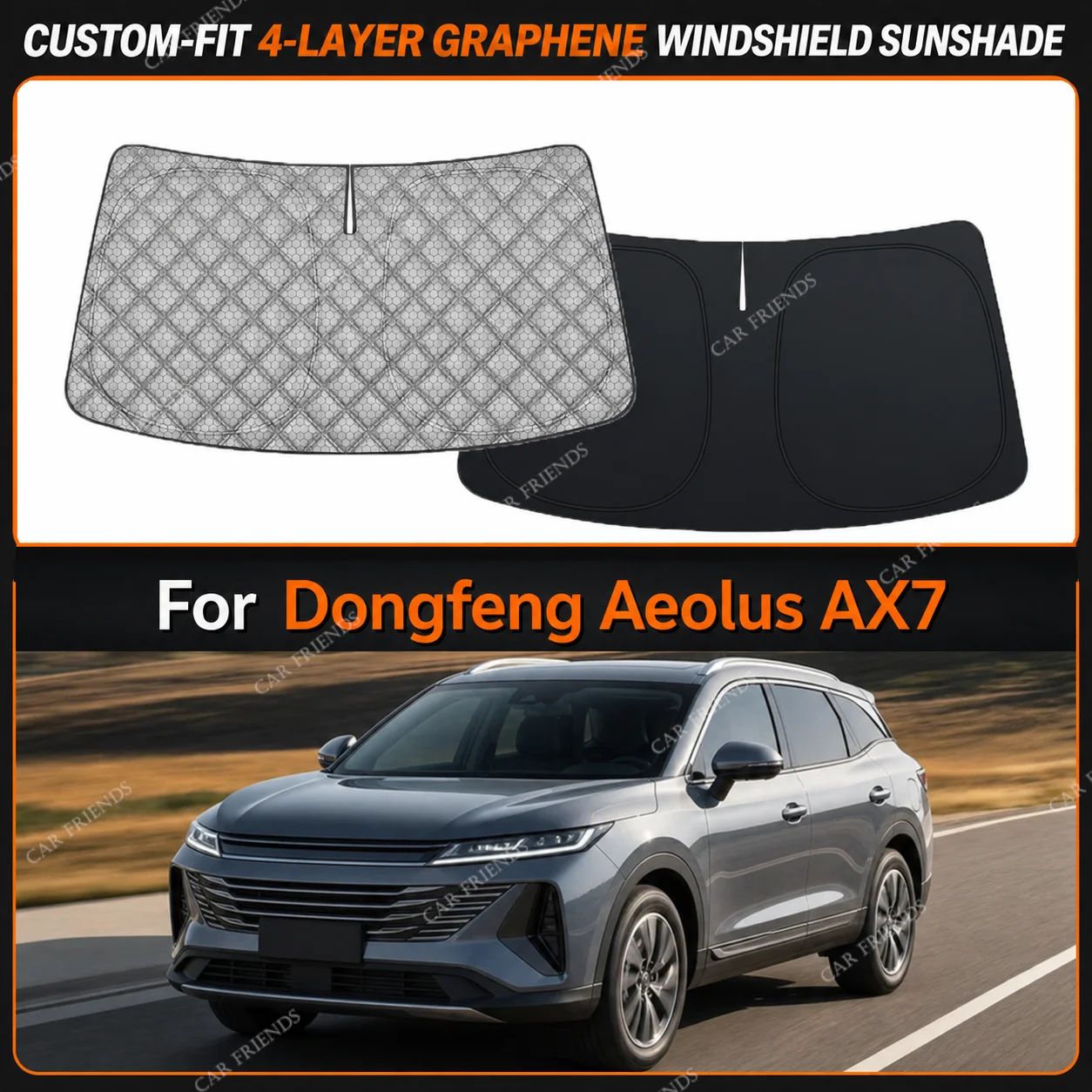 For Dongfeng Aeolus AX7 Custom-Fit 4-Layer Graphene Windshield Sunshade Reflective Gray-Silver Surface Foldable Design