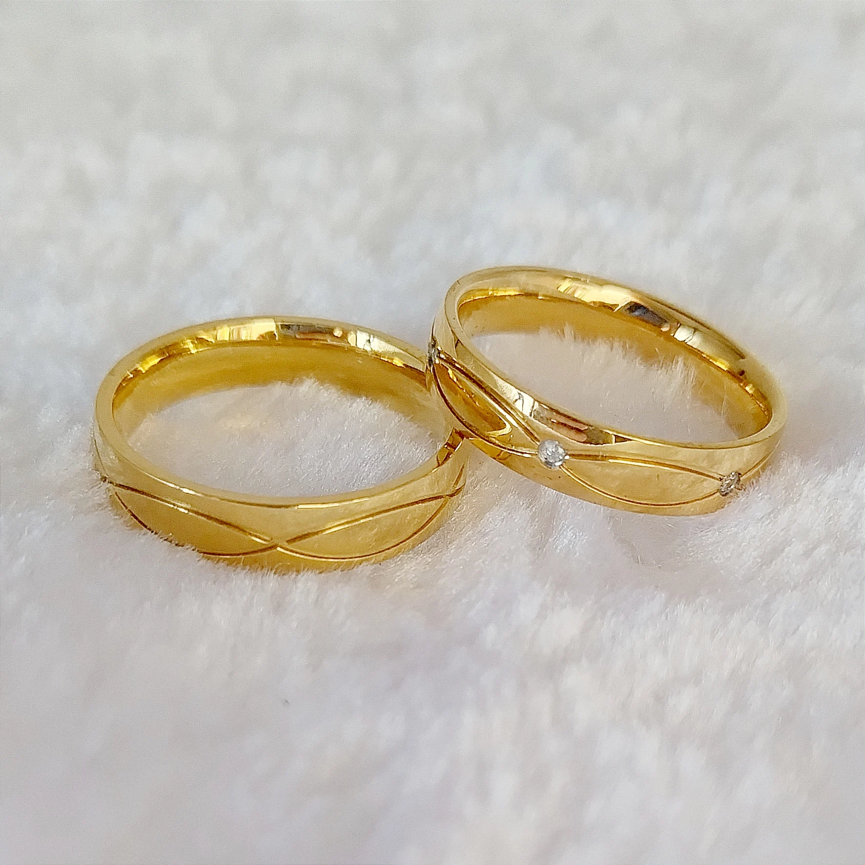 High Quality Fashion Western Jewelry Wedding Rings Sets For Men And Women Vintage  24k Gold Plated Stainless Steel Couples Ring