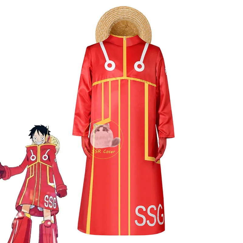 Anime małpa D Luffy przebranie na karnawał Egghead Island kostium Luffy 163 płaszcz kurtka na płaszcz kapelusz strój kostium na Halloween mężczyzn