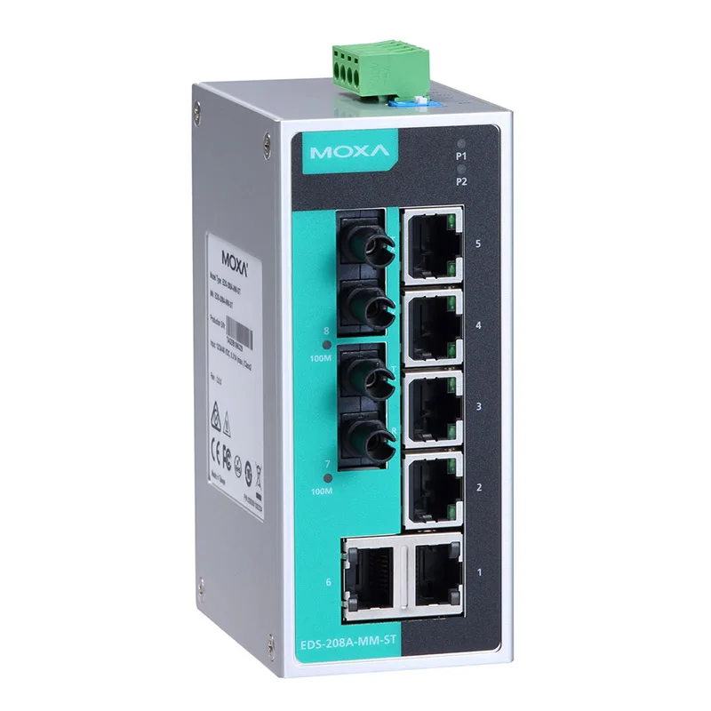 MOXA MOXA EDS-208A-MM-ST Industrial Ethernet switch 2 x 100BaseFX ST port 6 x 10/100BaseT(X)  port Redundant dual power input