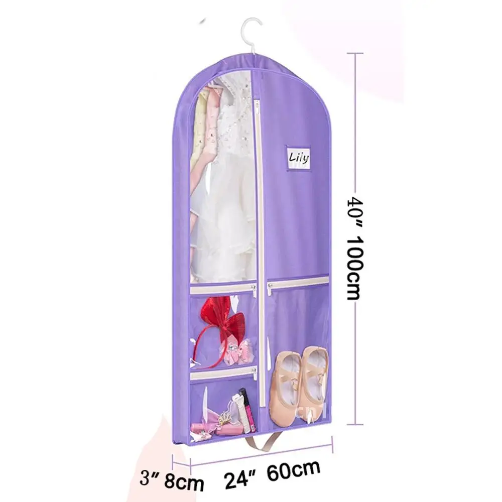 Dance Garment Bag with Zipper Pockets Dance Costume Competition Bags Hanging Purple Dress Cover Wardrobe Travel Storage Bags