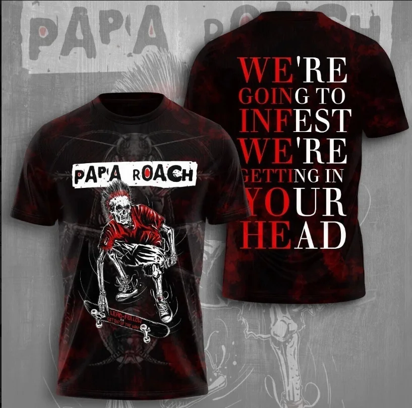 

Футболка с 3D-принтом Papa Roach Rock Band, подходящая как для мужчин, так и для женщин, одежда в подарок фанатам, свободная футболка с короткими рукавами