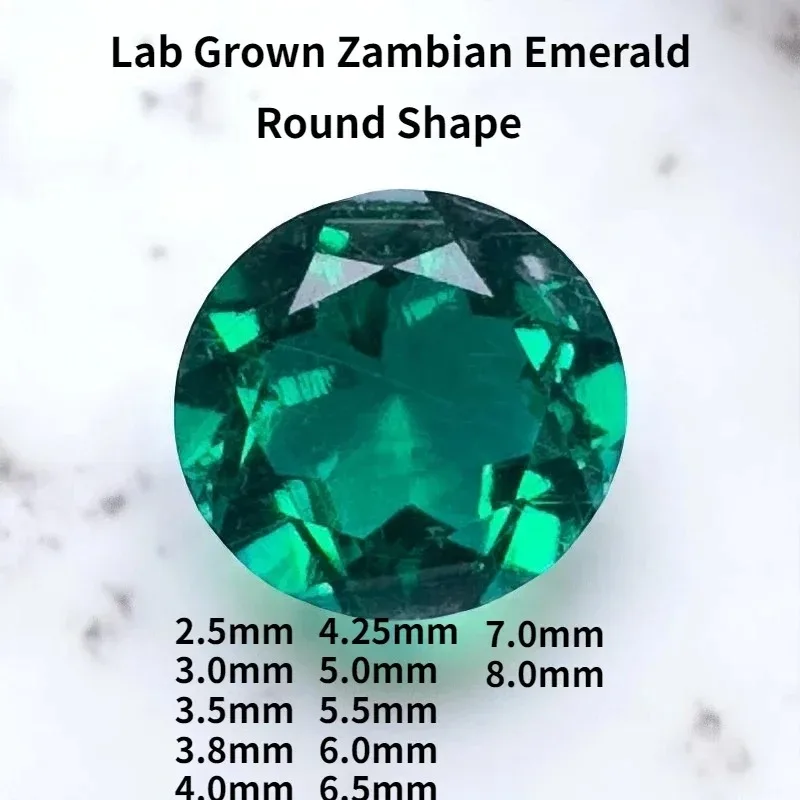 

Top Round Shape Lab Grown Zambian Emeralds Hydrothermal Hand Cutting with Cracks Inclusions Inside Selectable AGL Certificate