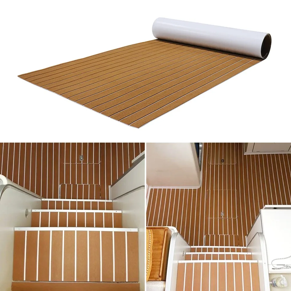 

Universal Yacht Grille Self-Adhesive Pad Premium Faux Teak Decking Sheet Anti-Noise Mat for Boat Marine Flooring RV Accessories