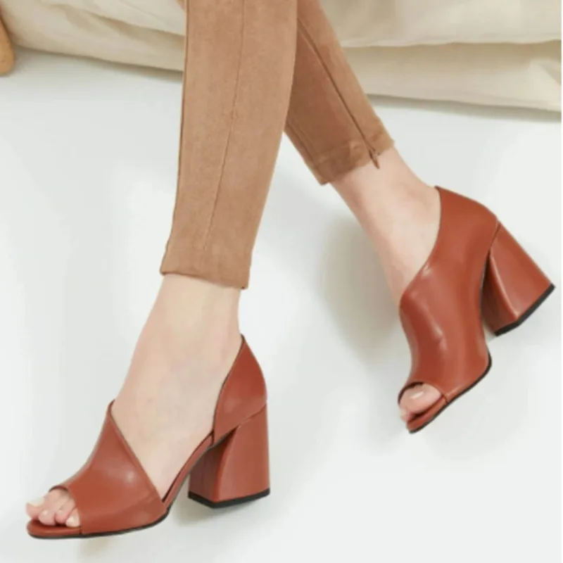 New designer Plus Size Women Shoes Summer High Heels Shoes Fashion Chunky Heels Platform Casual Ladies Fish Mouth Sandalias