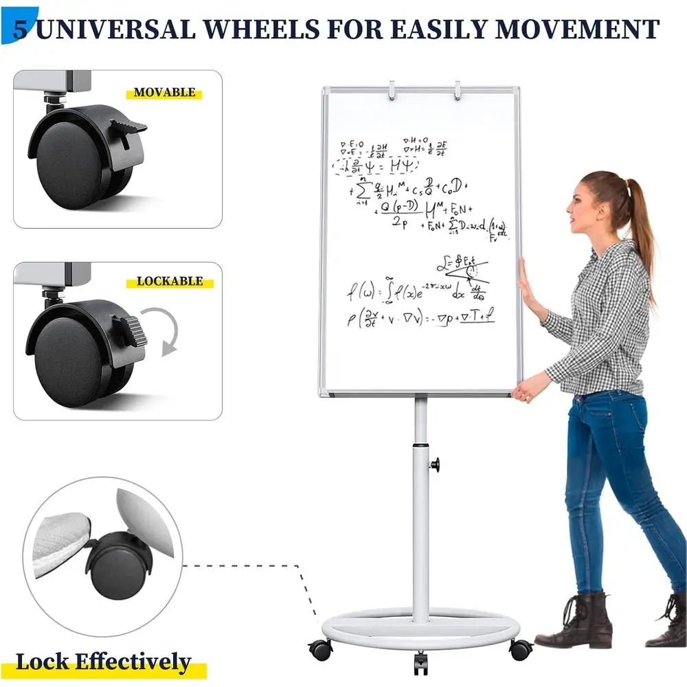 لوح مسح جاف مغناطيسي محمول، 36 × 24 سبورة بيضاء متنقلة مع حامل وحامل وخطافات الرسم البياني #4
