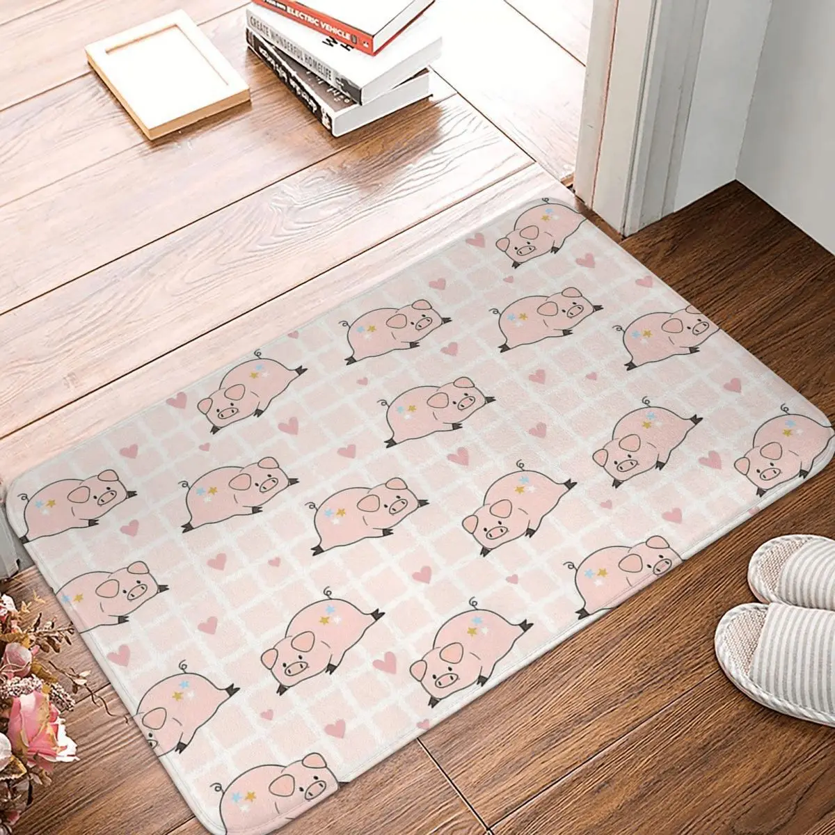 Alfombra de baño con diseño de cerdo tumbado, felpudo para sala de estar, balcón, decoración del hogar