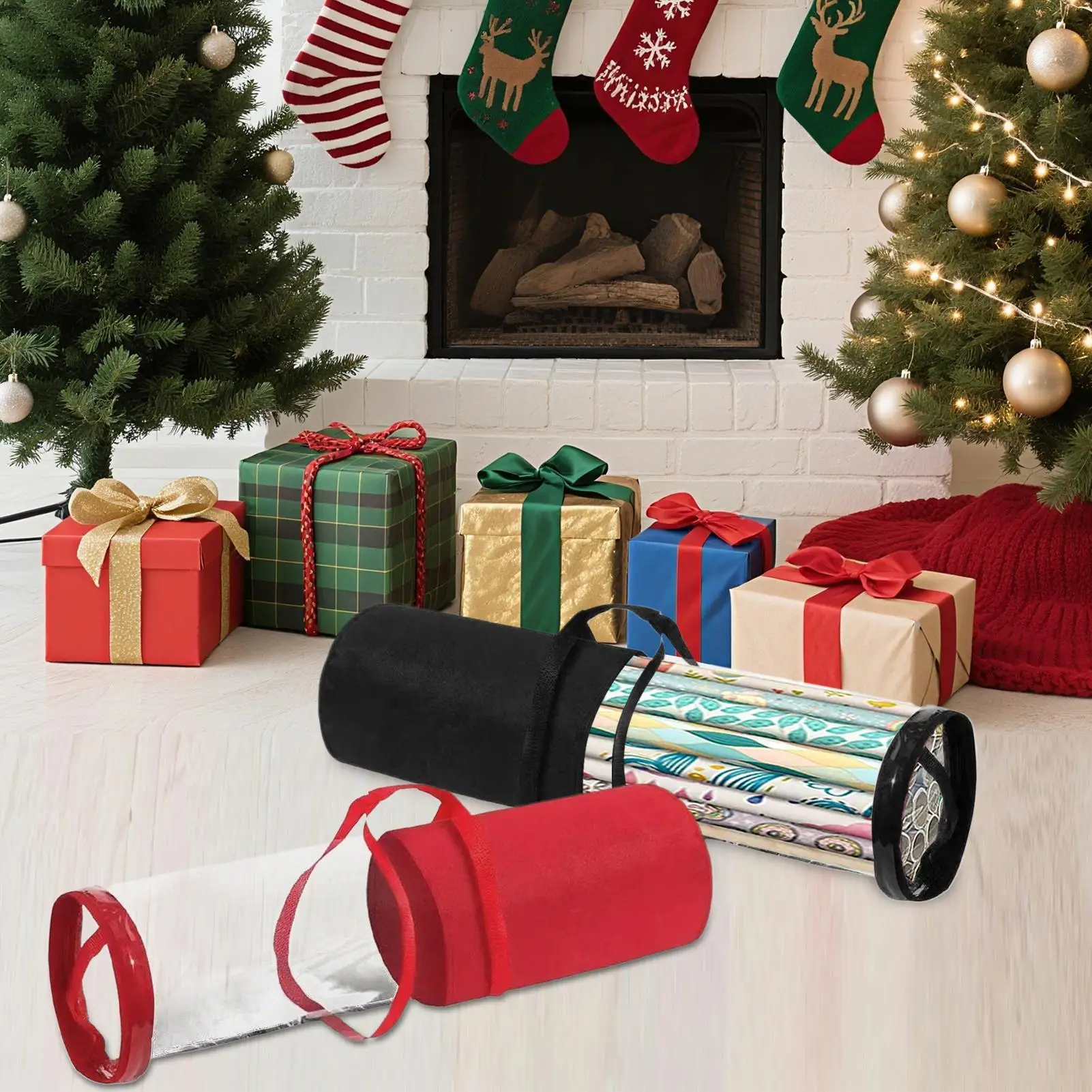 

Wrapping Paper Organizer with Handle - Clear Storage Box for Gift Wrap Rolls, Ribbon, Tape, Cards, Holiday Decor Container
