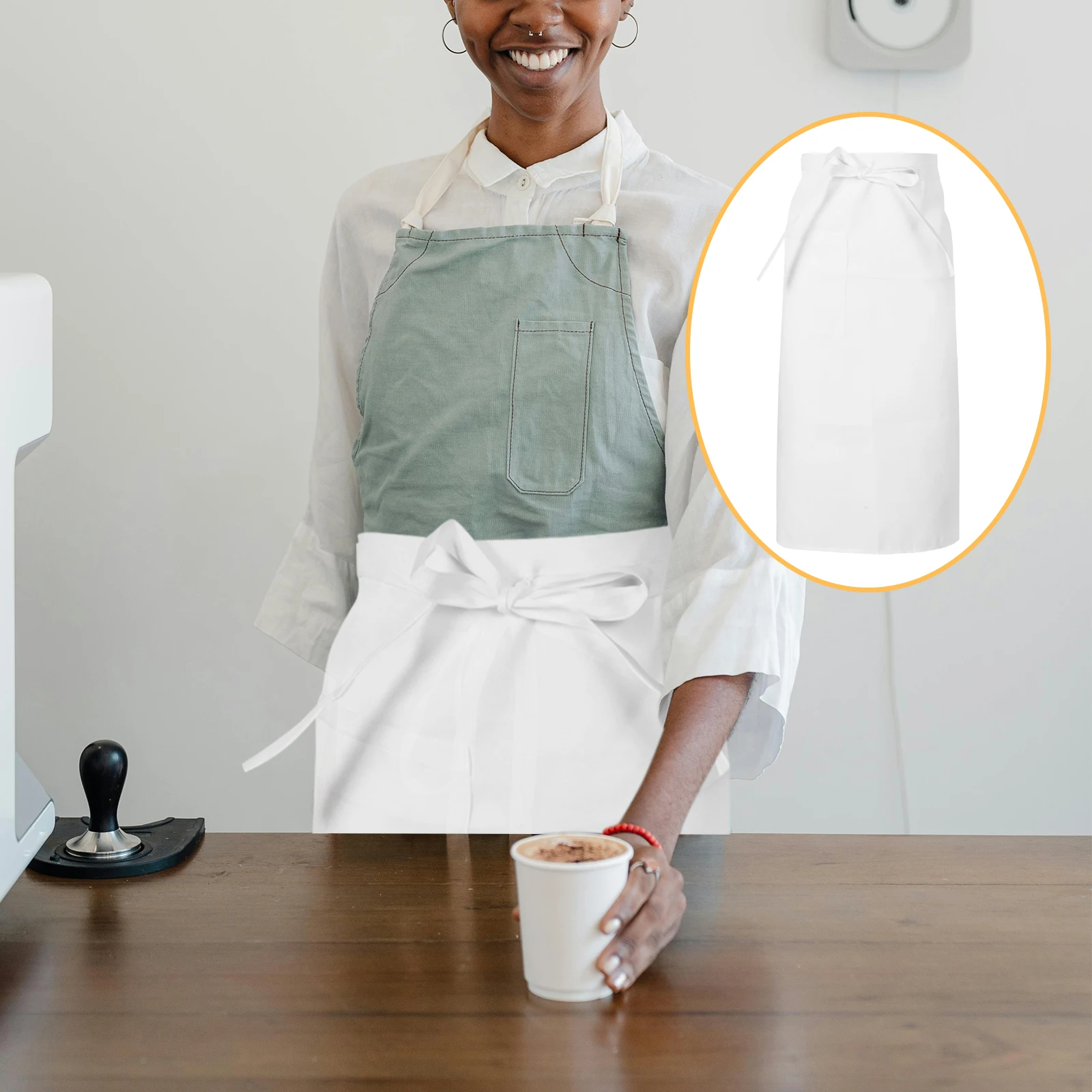 

Universal Unisex Bistro Apron White Half Length Single Restaurant Hotel Kitchen Waiter Polyester Grilling