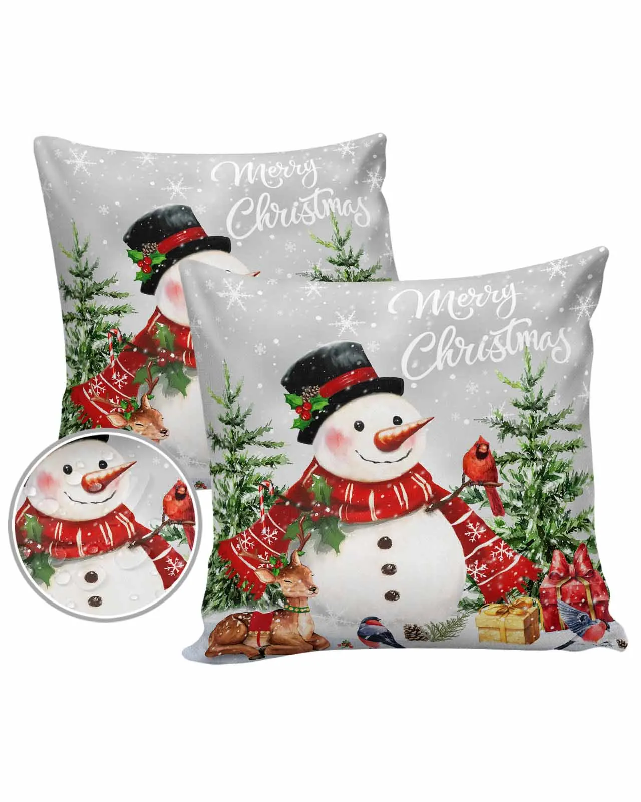 2/4PCS Christmas Winter Snowman Elk Outdoor Garden Chair Waterproof Cover Cushion Home Decor Pillow Case