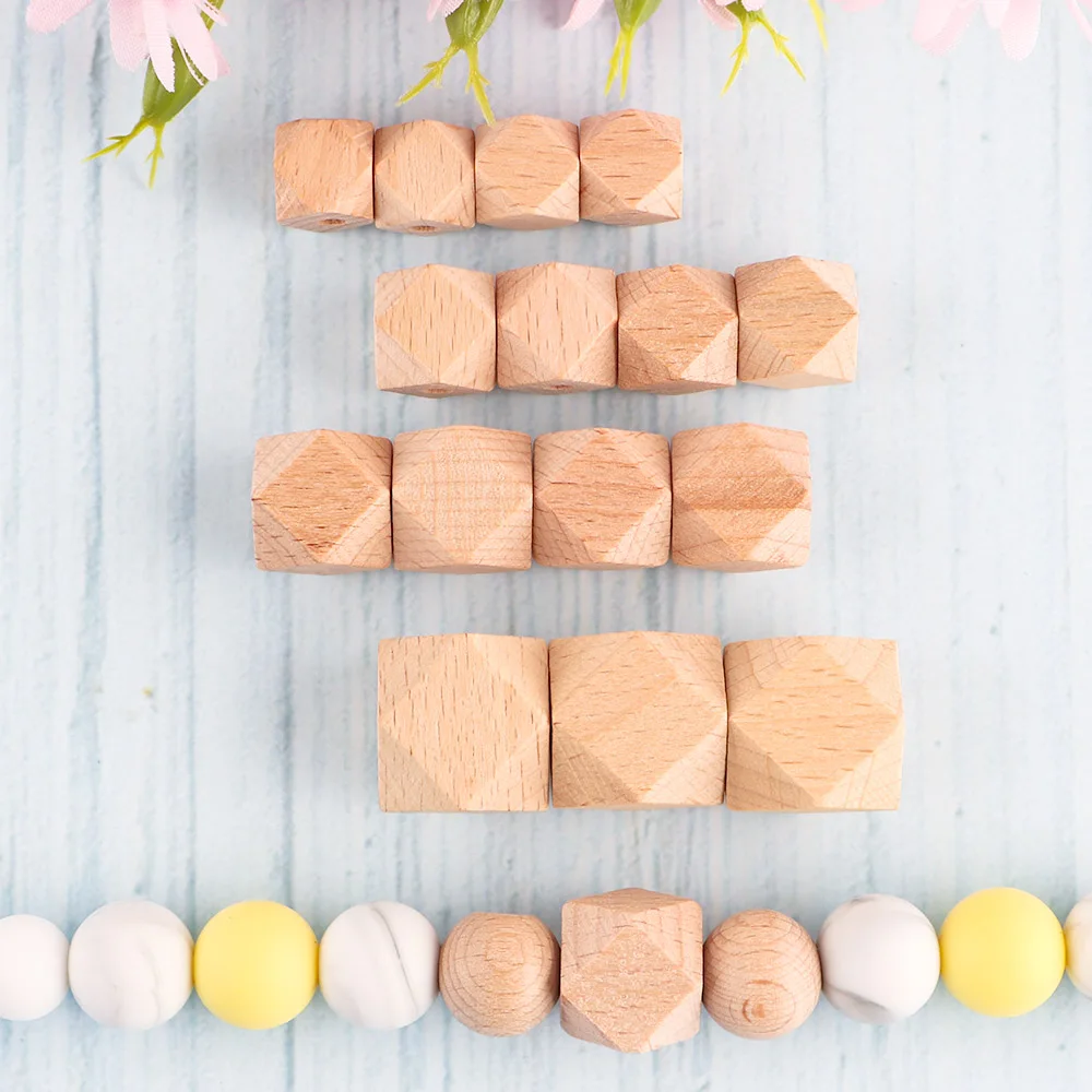 20pcs Beech Polyhedral Wooden Beads For Making Jewelry DIY Bracelet Earrings Necklace Decorative Handmade Accessories