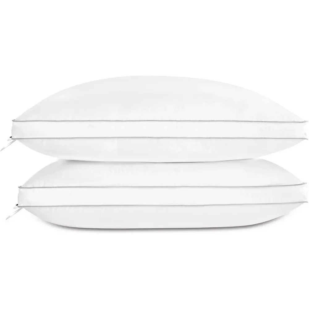 Luxury Feather Down Pillow King Size,Firm Gusseted Bed Pillows for Sleeping, Hotel Collection Fluffy Pillow Down, Feather