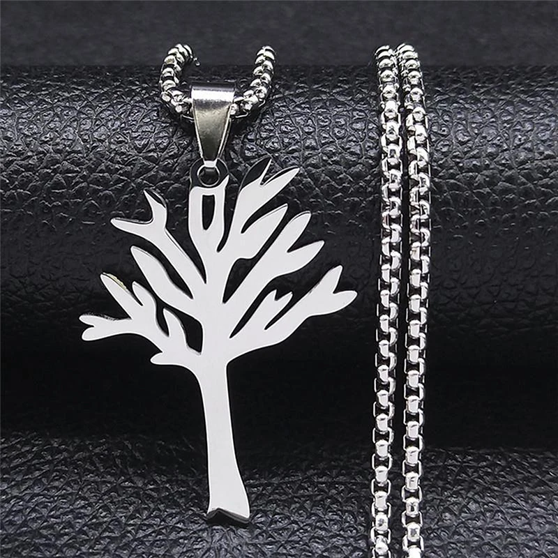 Stainless Steel Tree Of Life Pendant Necklace Trendy Hip-hop Style Personality High-End Clavicle Chain For Unisex Jewelry Gift