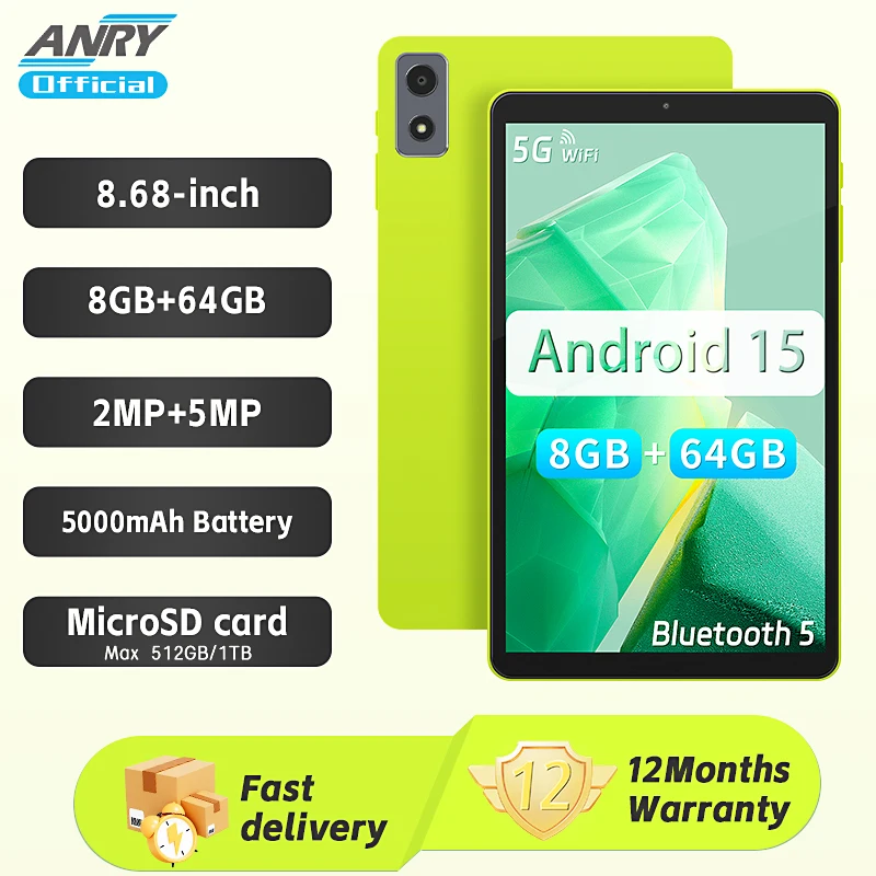 

Android 15 Tablet 10.1 inch,8GB (3+5GB Expanded) RAM 64GB ROM quad-core Processor, Widevine L1, Dual Band WiFi, 5000mAh Battery