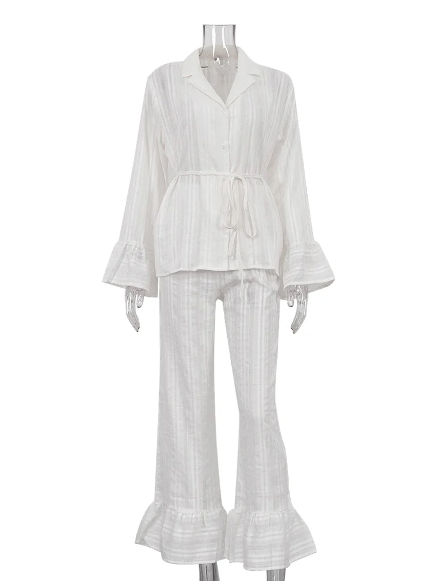 ثوب نوم نسائي غير رسمي من Marthaqi Dich مكون من قطعتين ملابس نوم بأكمام طويلة وياقة مقلوبة ملابس نوم سراويل فضفاضة ملابس منزلية للسيدات