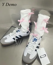 Y Demo Cute Pink Bow Ballet Style Knot Elastic Women's Socks Casual Middle-tube Socks