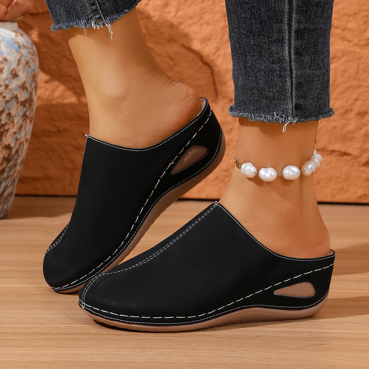 Retro Hollow Out Thick-Heeled Sandals Women Summer Lightweight High Heels Slippers Woman Plus Size Outdoor Platform Sandles 43