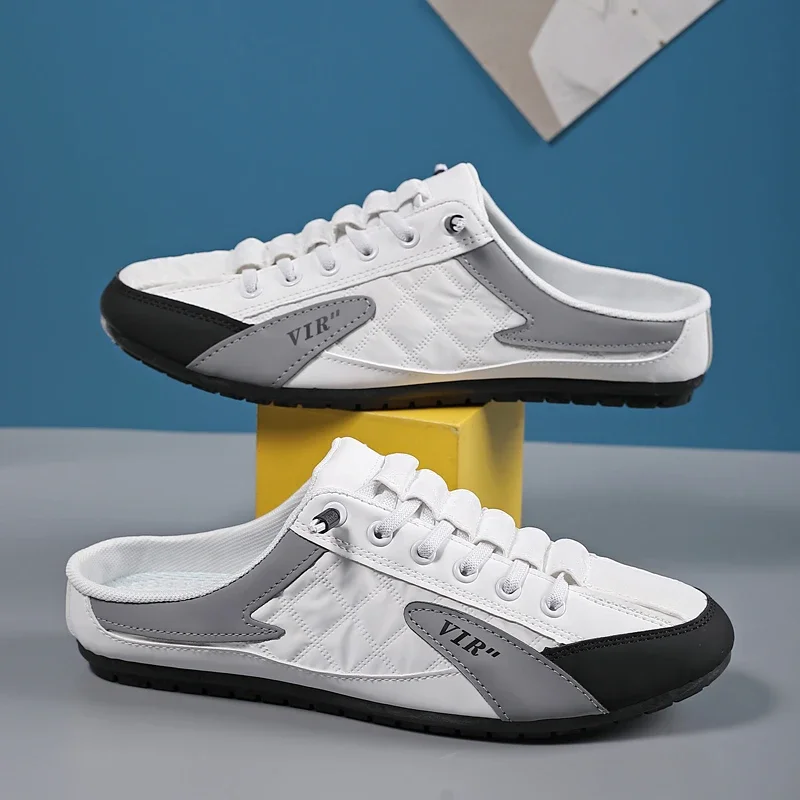 

Летние прогулочные полутапочки, противоскользящие мужские кроссовки на плоской подошве, мужские тапочки, большой размер 39-44, мужская повседневная обувь, модные мужские тапочки