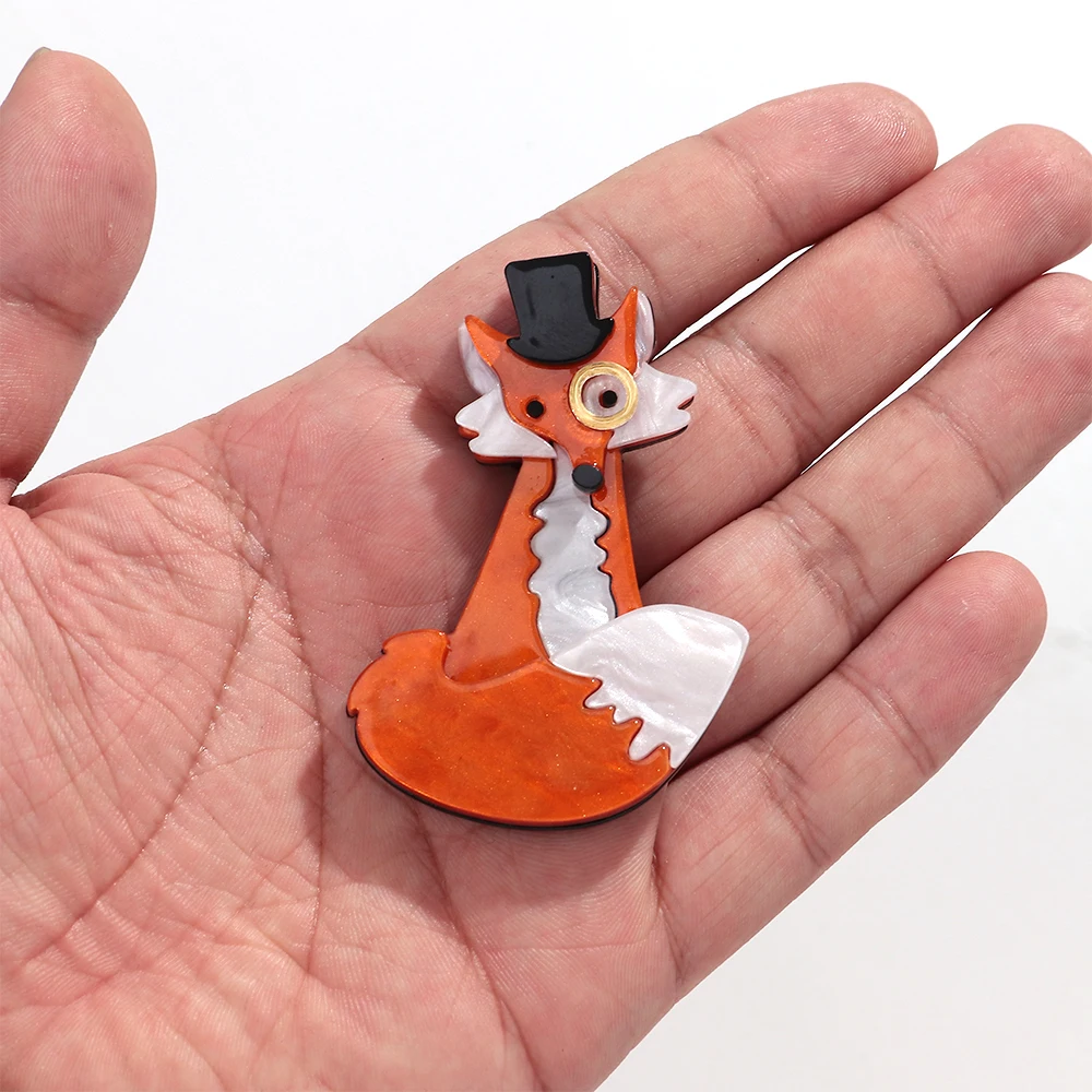 Lustige Acryl-Cartoon-Fuchs-Broschen für Damen und Herren, Niedliche Tier-Broschen aus Kunstharz, Kleidungs- und Schmuck-Accessoires – Detail 4