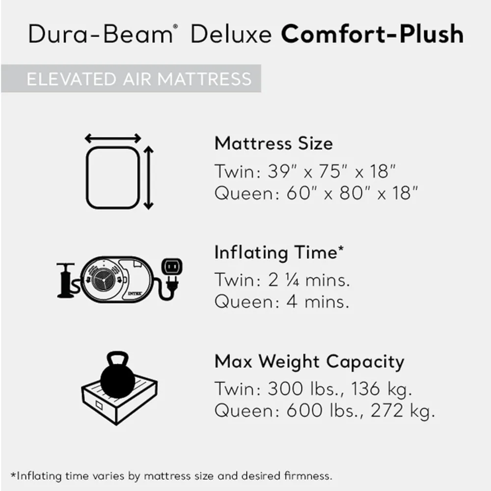 Deluxe Comfort-Plush Luxury Air Mattress: Fiber-Tech Construction – Built-in Electric Pump – Dual-Layer Comfort