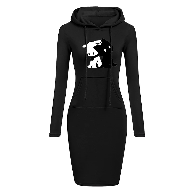 Women Fashion Hooded Sweater Dress Autumn and Winter Long Sleeve Hoodie Dress Slim Fit Pullovers Sweatshirt Dress