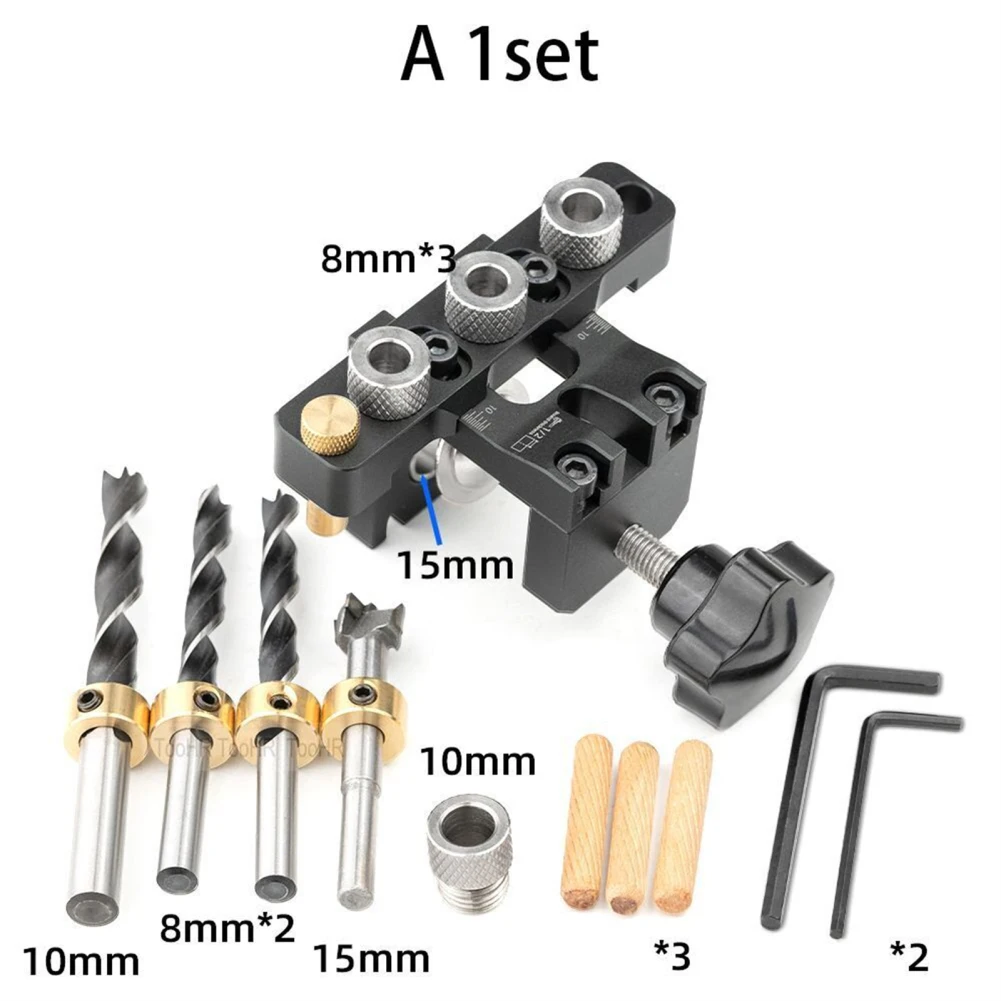 

3 In 1 Adjustable Doweling Jig Woodworking Pocket 8mm 10mm Bushes Drilling Guide Locator Puncher Tools