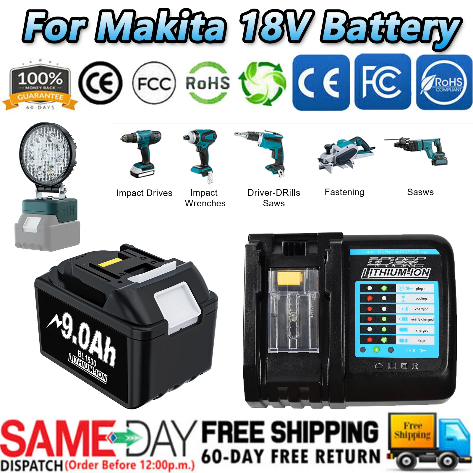 

Battery 18v For Makita BL1860 BL1850B BL1850 BL1840 BL1830 screwdriver battery & charger 18v Replacement Power Tool Batteries