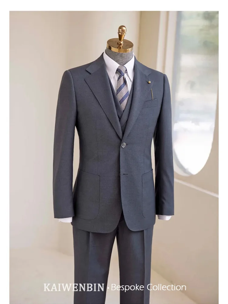 

Italian Style Men's Suit 100% Pure Wool Luxury Elegant Business Formal Smoke Gray Wedding Groom Blazer High Quality Tailored