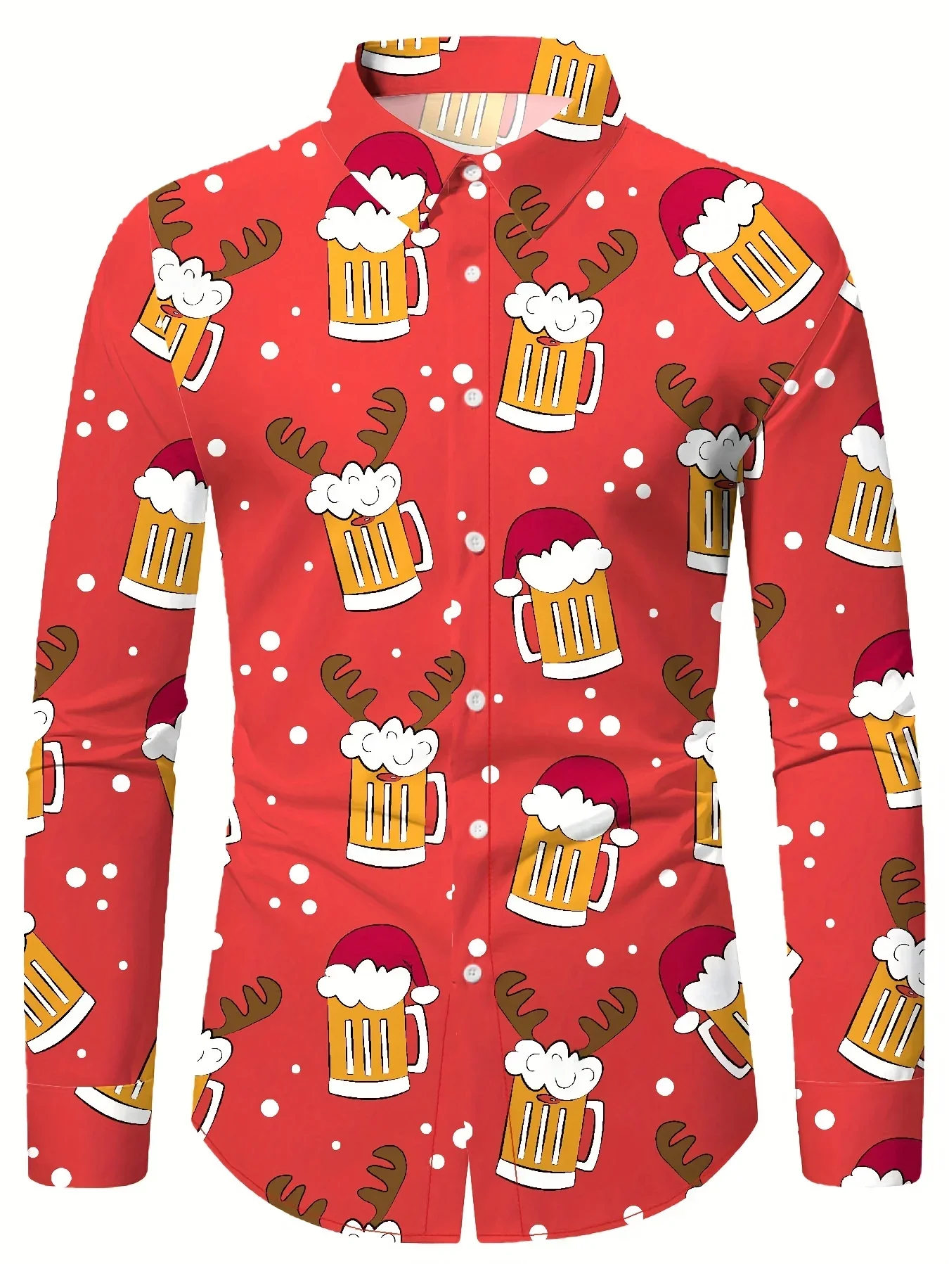 

2025 Men's Christmas Gift Snowflake Christmas Tree Pattern Shirt 3D Print Santa Claus Fun Outfit Holiday Party Dress Red Holiday