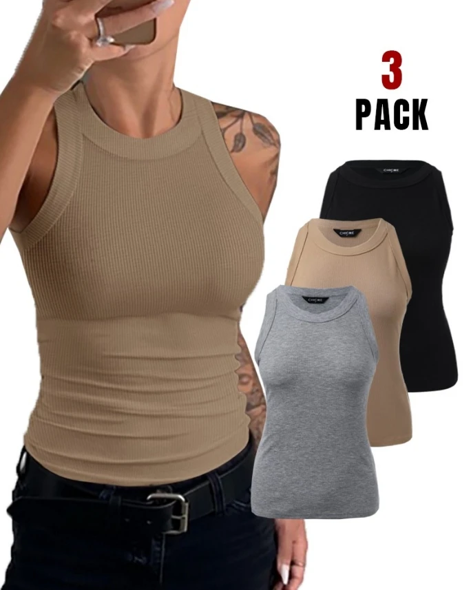 3-Pack Top Women 2024 Summer Casual Round Neck Knit Thick Strap Plain Skinny Sleeveless Daily Basics Tank Tops Y2K Clothes