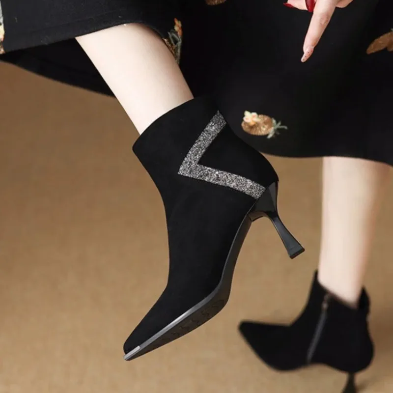 جديد الشتاء ort أحذية نسائية Fce اصطف عالية الكعب الجوارب الجلدية الناعمة أشار تو الجانب سستة الكورية Sle #2