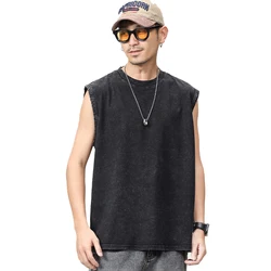 Vintage Washed Tank Top Hip Hop Streetwear Vest T-Shirt 100% Cotton Loose Tshirt Tops Harajuku Male Sleeveless Tshirts