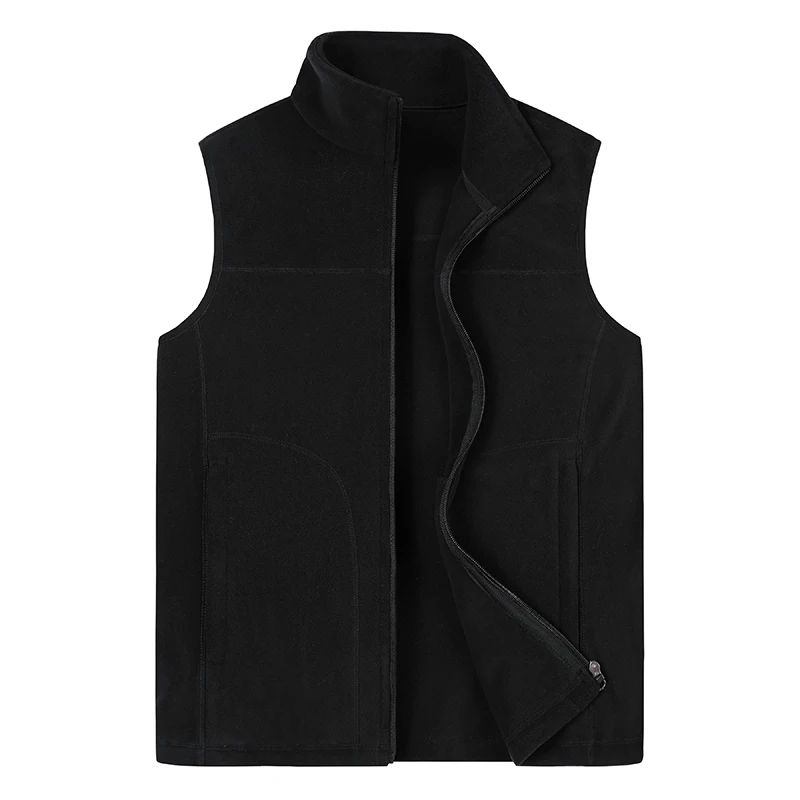 Autumn Winter Preppy Style Turtleneck Zipper Solid Color Pockets Men\'s Clothing Sleeveless Casual Coats Vests All-match Tops